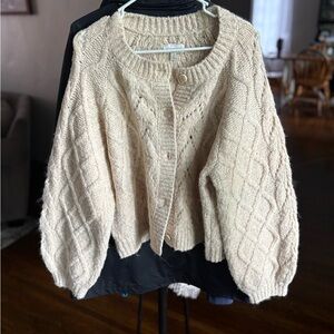 Lucky Brand Cream Cable Knit Cardigan